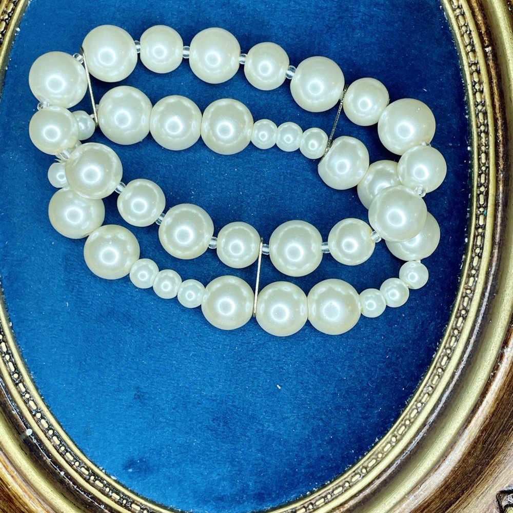 3A. Glass Ivory Multistrand Bracelet Faux Pearl